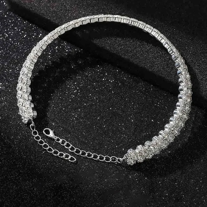 New Fashion Double-layer Rhinestone Choker Necklace Round Flower Crystal Ins Trendy Neck Jewelry Statement Bridal Wedding Collar