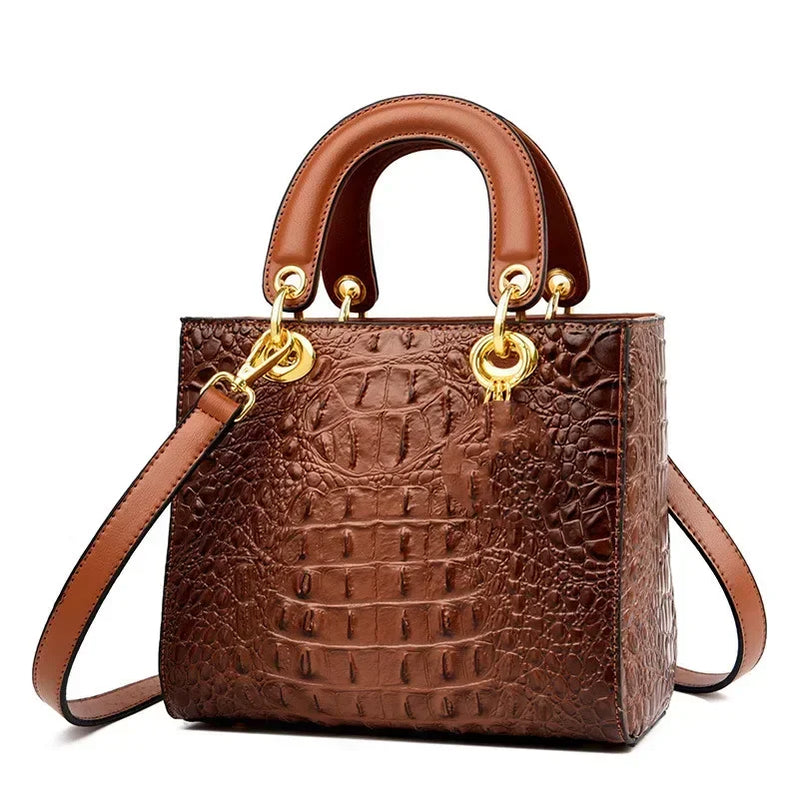 Luxury Brand Designer Leather Shoulder Bag for Women Hand Bags Crocodile Purses Ladies Messenger Handbag Totes Brown