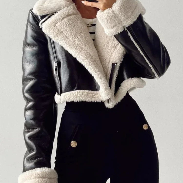 Autumn Winter Women's Leather Jacket Coat Fashion Vintage Zippers Faux Leathers Casual Simple Cool Short Soft Warm Coats