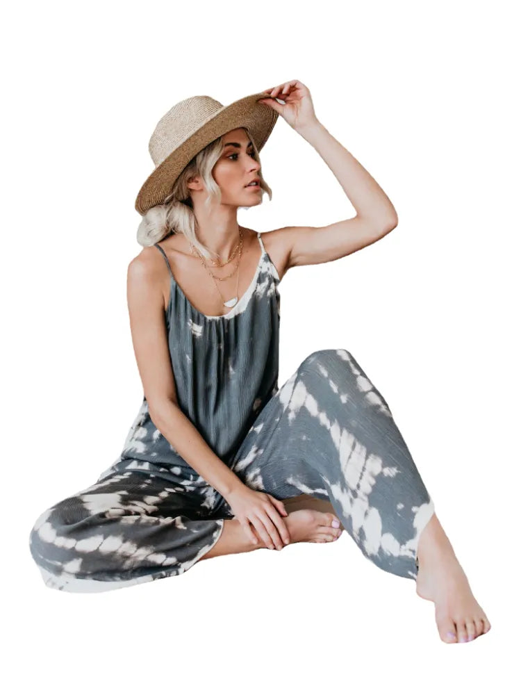 Women's jumpsuit clothing wholesale Russian European and American suspender sexy wide leg pants GRAY