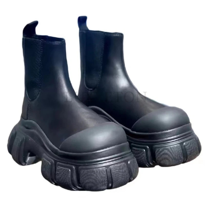 Tot Style Martin Boots Thick-soled Round-toed Black Boots Women's Chimney Boots Chelsea Boot