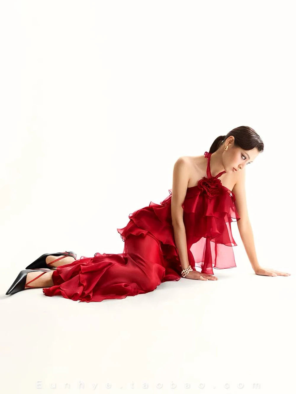 Women Gauze Perspective Irregular Elegant Long Party Dress New Ruffles Sleeveless Fashion Tide Summer 2025