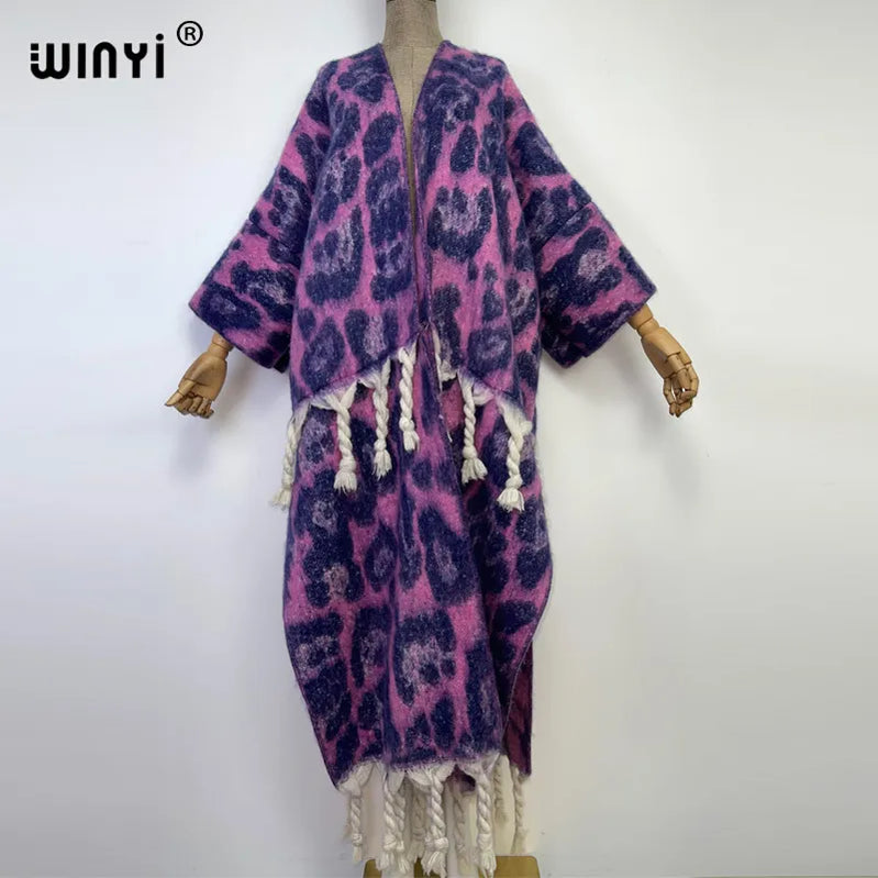Winter Women tassel Cardigan coat Loose Christmas dress robe longue Thick Warm free size Middle East Female Kaftan 3 One Size