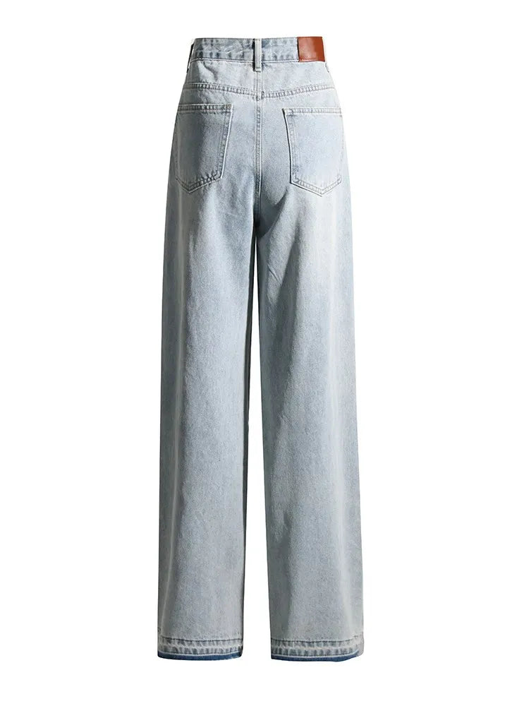 TWOTWINSTYLE Spliced Diamonds Jeans For Women High Waist Casual Loose Temperament Autumn Jean Female Fashion Style Clothing New