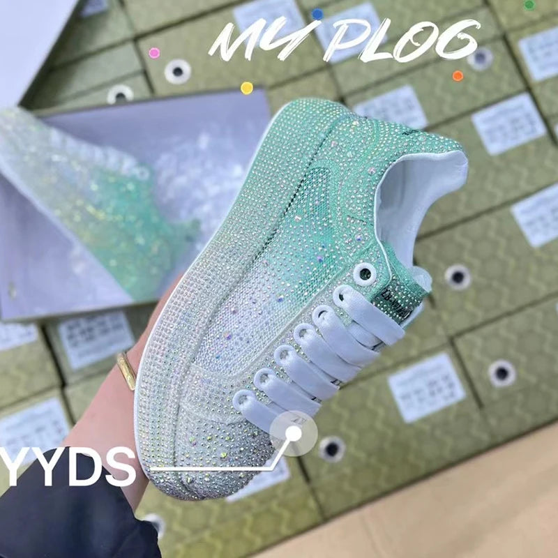 Sneakers Women Skate Shoes Big Size New Rhinestone Women Loafers Platform Fashion Shiny Women's Casual Shoes Green