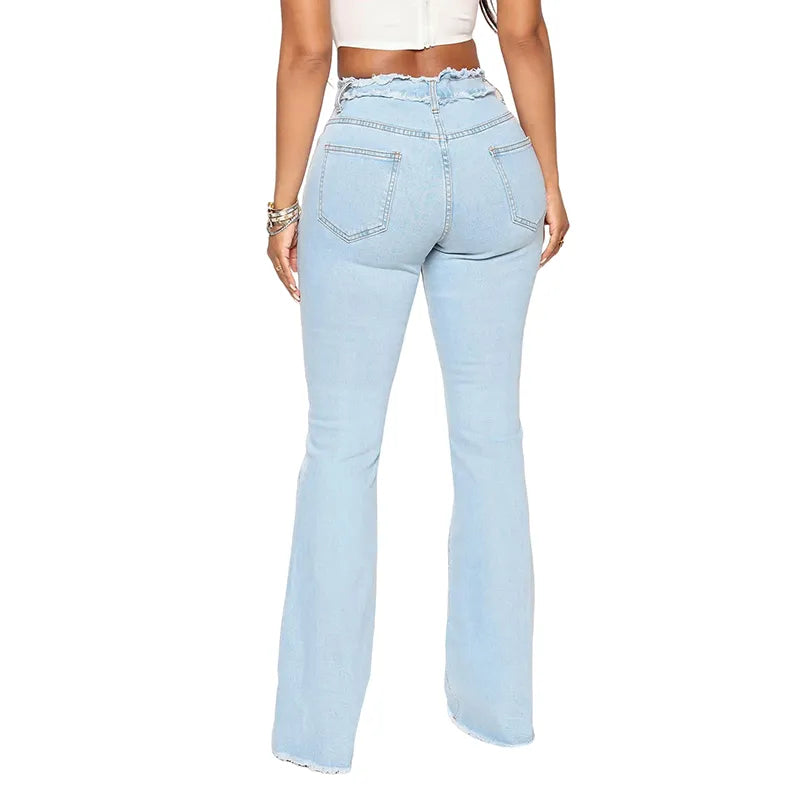 Stretch Jeans Women's Vintage Fashion High Waist Flare Jeans Women Slim Spliced Bell Bottom Streetwear Wash Denim Trousers