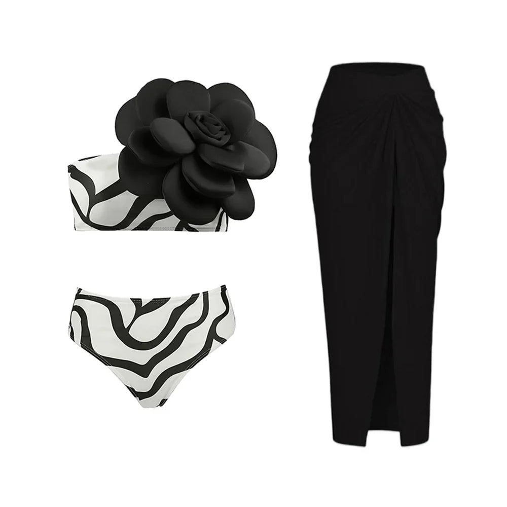 ZAFUAZ Sexy Swimwear Printd Flower Push Up Bikini Set Brazilian Skirt Women Swimsuit Beachwear Bathing Suit Dress Monokini NO13