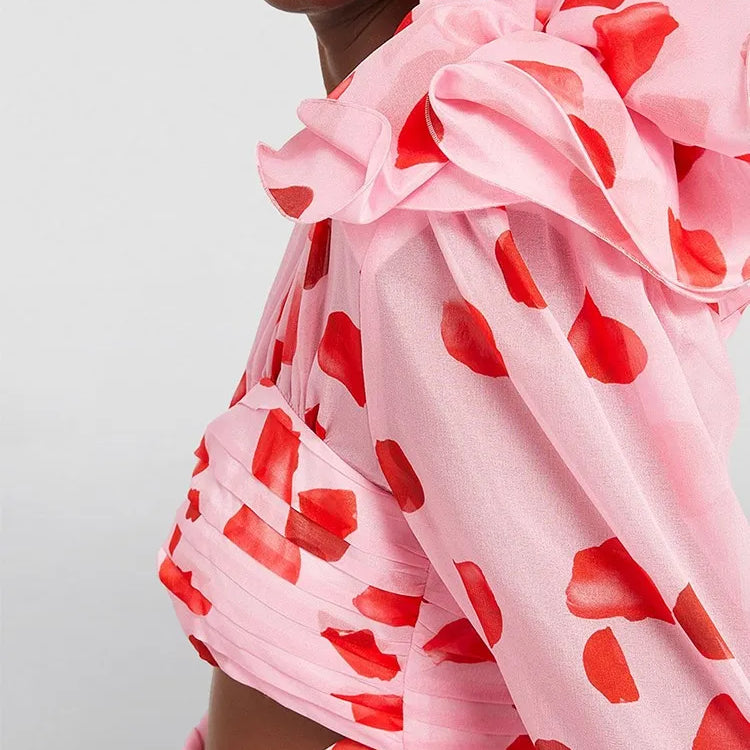 TWOTWINSTYLE Print Patchwork Floral Cut Out Dress For Women V Neck Long Sleeve High Waist Folds Mini Dresses Female Clothes New