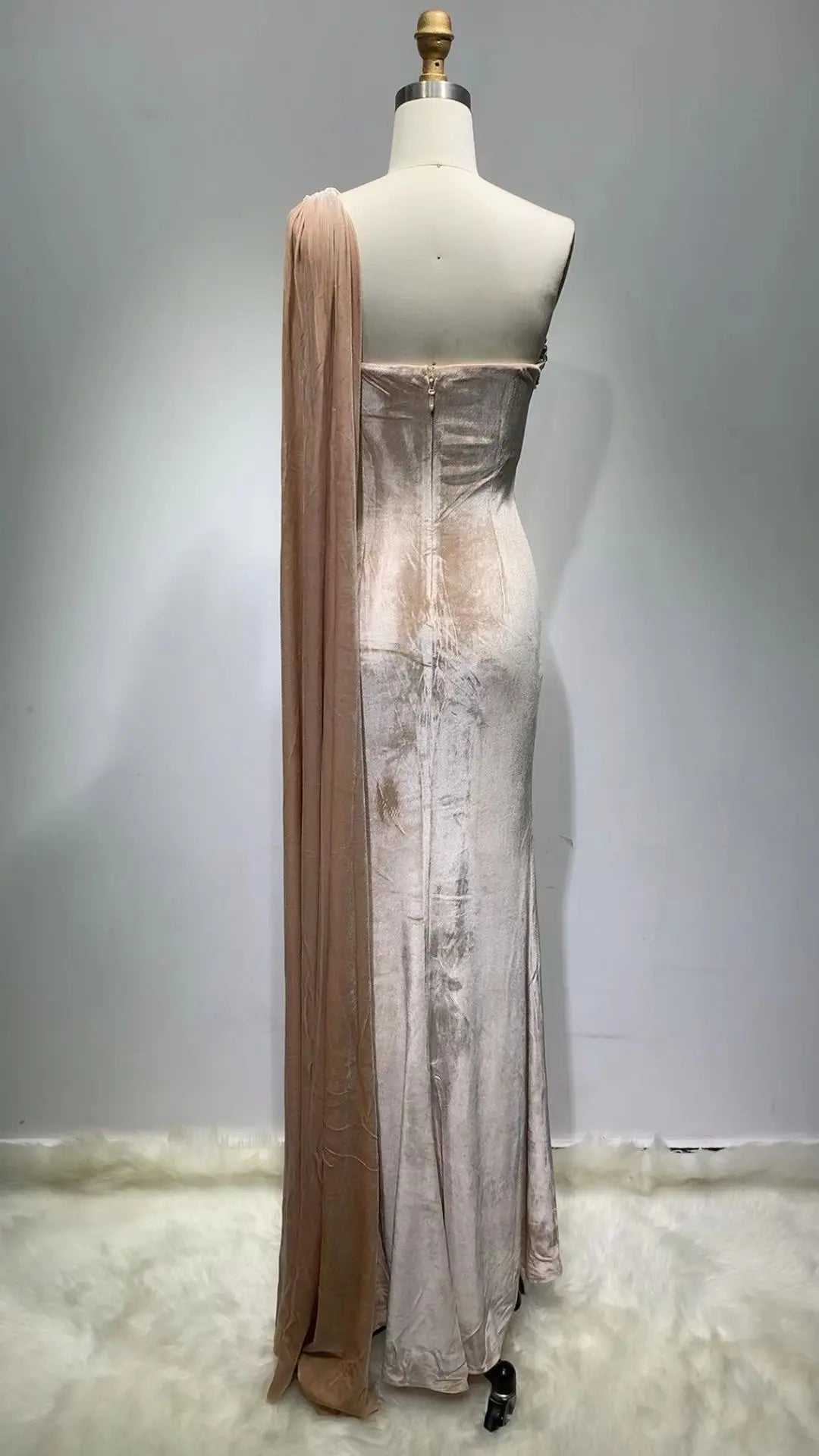 Luxury Diammonds High Slit One Shoulder Long Ribbon Velvet Strapless Floor Length Dress Celebrity Party Dress Birthday Vestido