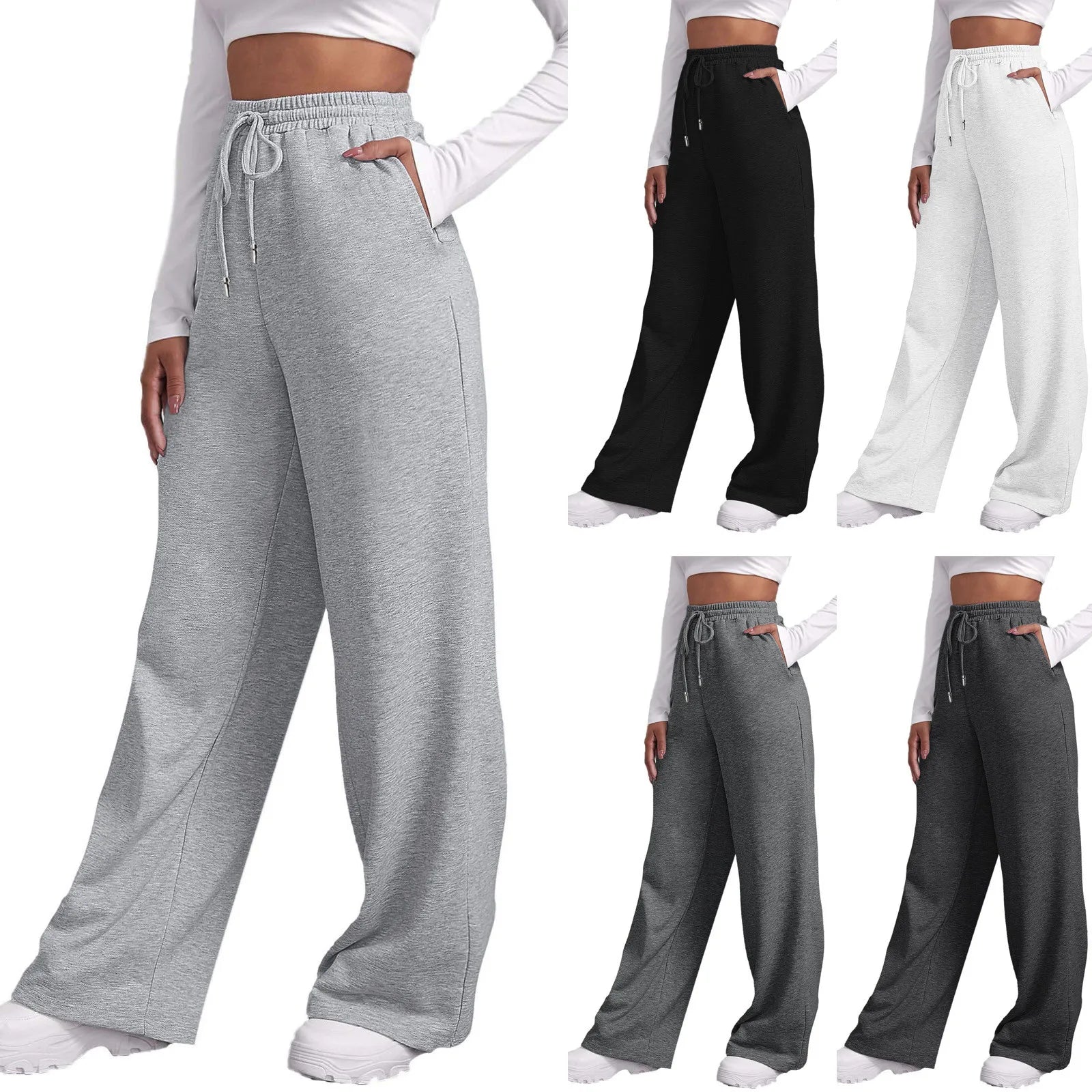 Sweatpants For Women’S Fleece Lined Straight Pants Bottom All-Math Fitness Joggers Travel Basic Wide Leg Pants Trousers Pantalon