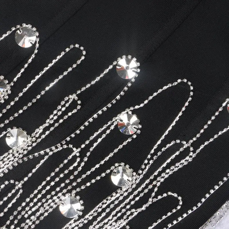 2023 New Summer Women Strap Off the Shoulder Bodycon Mini Dress Rayon Bandage Diamond Chain Nightclub Party Celebrate Dress