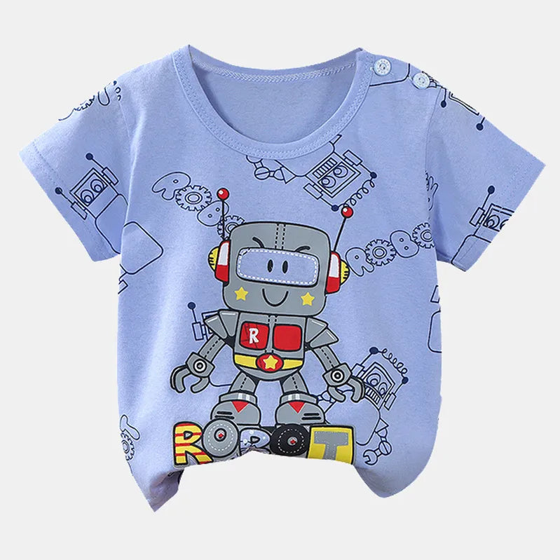 Children's Clothing T-Shirt Kids Clothes Boys Girls Summer Cartoon Tops Short Sleeve Clothes 100% Cotton Baby Clothing Robot