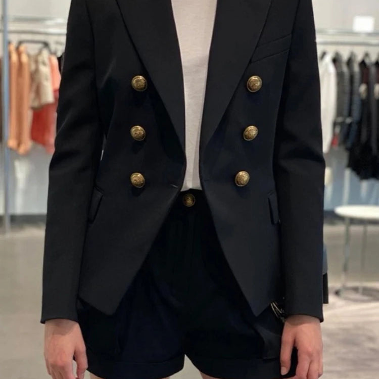 Chic Blazer Women Autumn New Korean Fashion Notched Long Sleeve Double Breasted Suits Jackets Solid Slim Casual Female Coat black