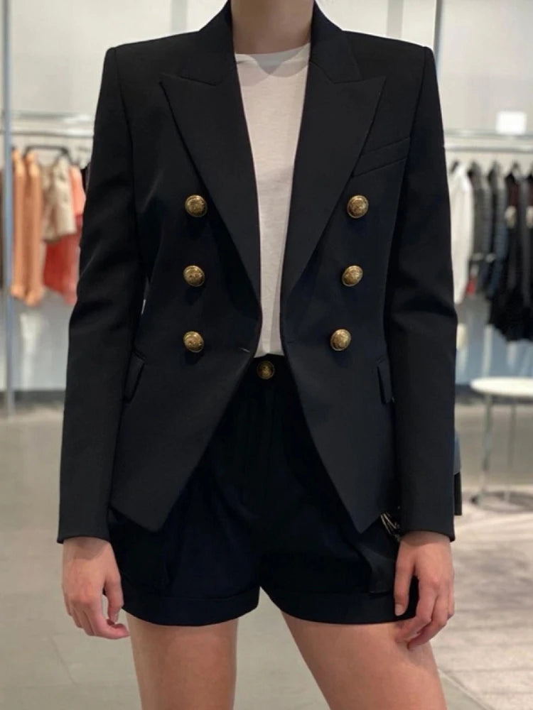 Chic Blazer Women Autumn New Korean Fashion Notched Long Sleeve Double Breasted Suits Jackets Solid Slim Casual Female Coat black