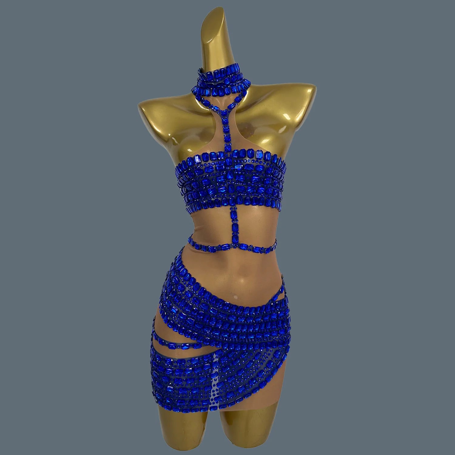 New Silver Rhinestones Sexy Backless Dress Women Birthday Celebrate Outfit Evening Stage Performance Dancer Costume Fangtang