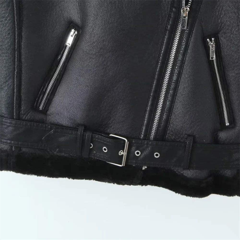 Fashion and Casual Polo Collar Zipper Fur Integrated Vest Coat