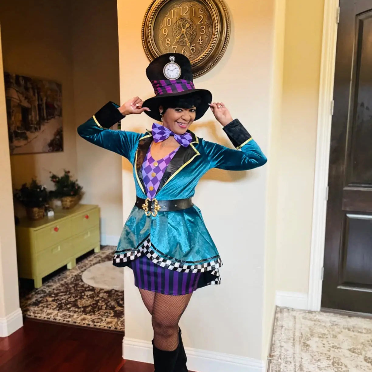 Halloween Alice In Wonderland Clock Mad Hatter Cosplay Costume Sexy Adult Fairy Tale Dress Women Magic Show Tuxedo Fancy Dress