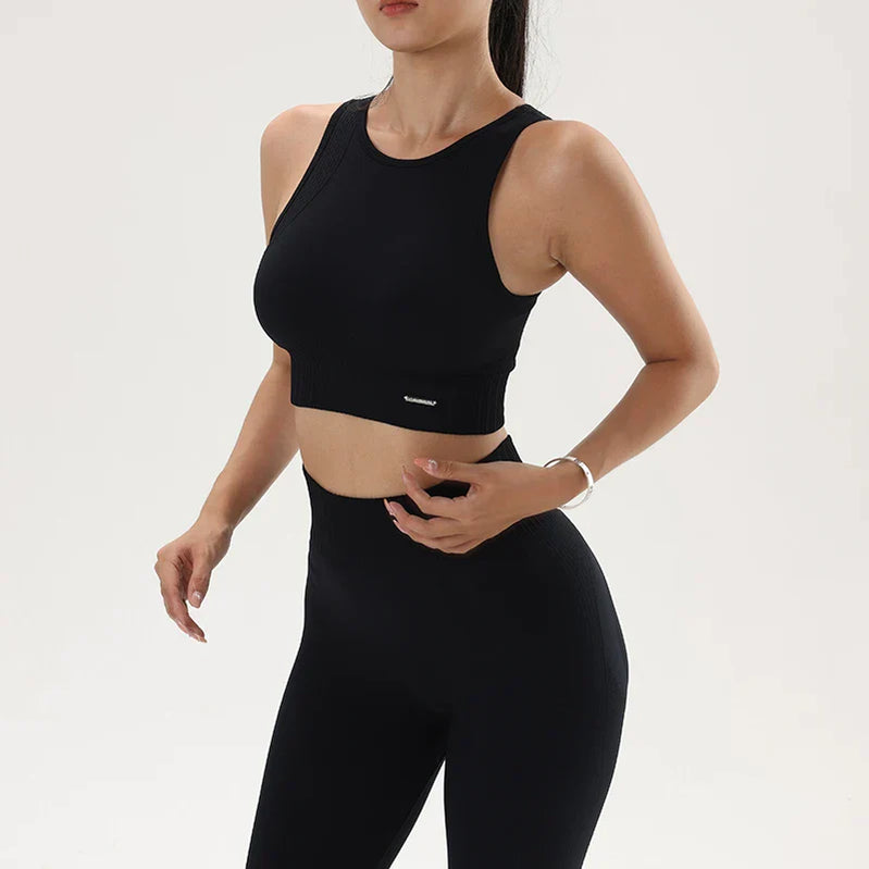 Yoga Clothing Set Women's High Waisted Leggings and Top Two Piece Seamless Fitness Exercise Clothing Fitness Workout Underwear Black suits