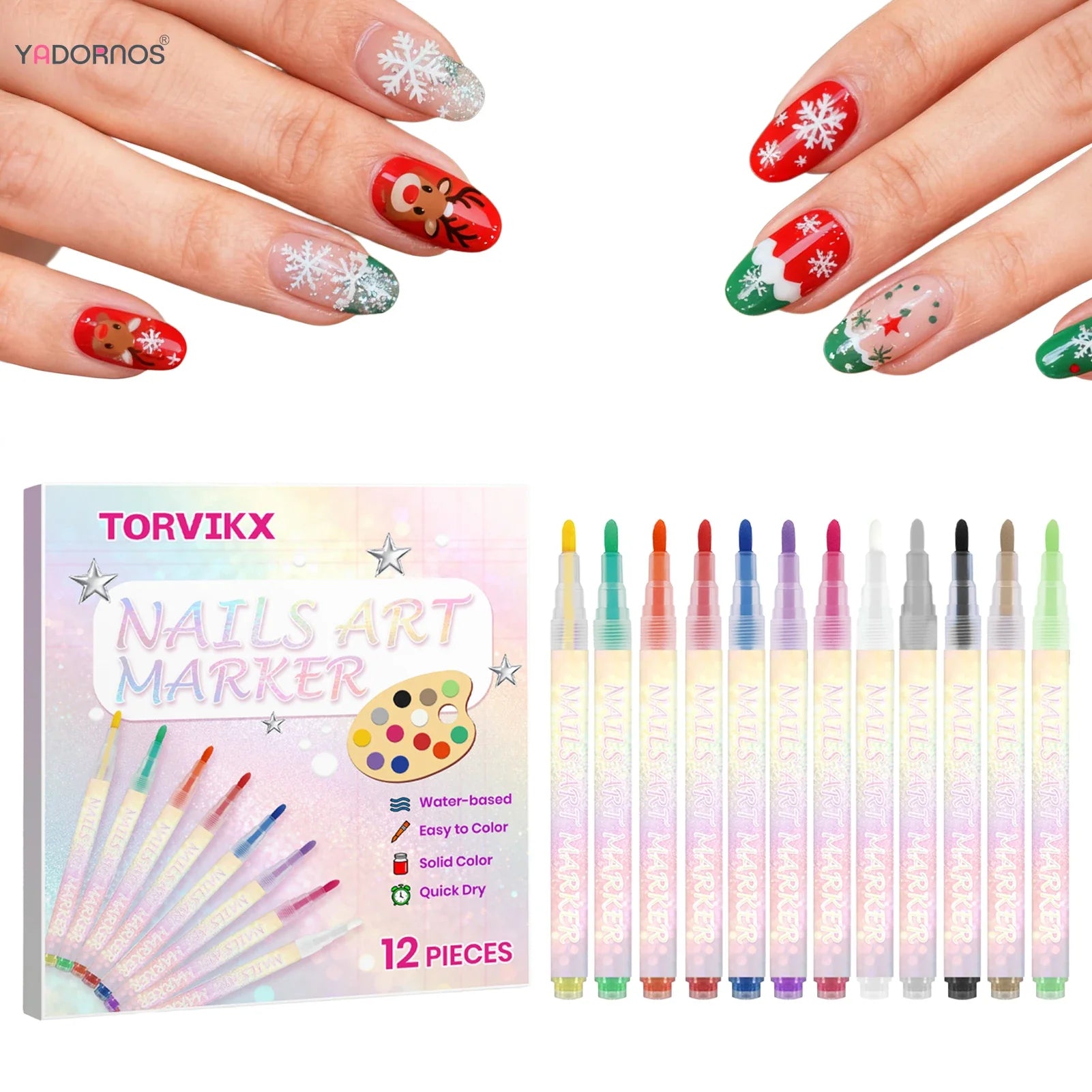 12Pcs Nail Art Pen Waterproof and Quick Drying Artistic Graffiti DIY Beauty Nail Tools Nail Art Graffiti Pen for Christmas Party