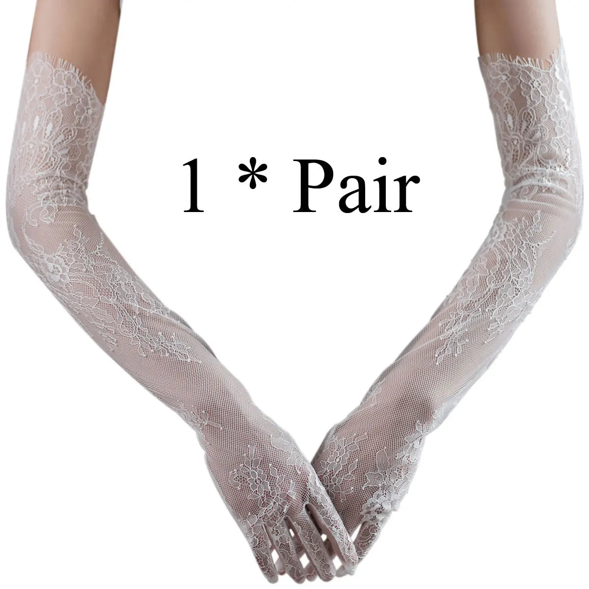 Elegant Wedding Bridal Long Gloves Eyelash Edge Lace Appliqed Finger Bride Bridesmaid White Gloves Women Opera Gloves WG054-White-1