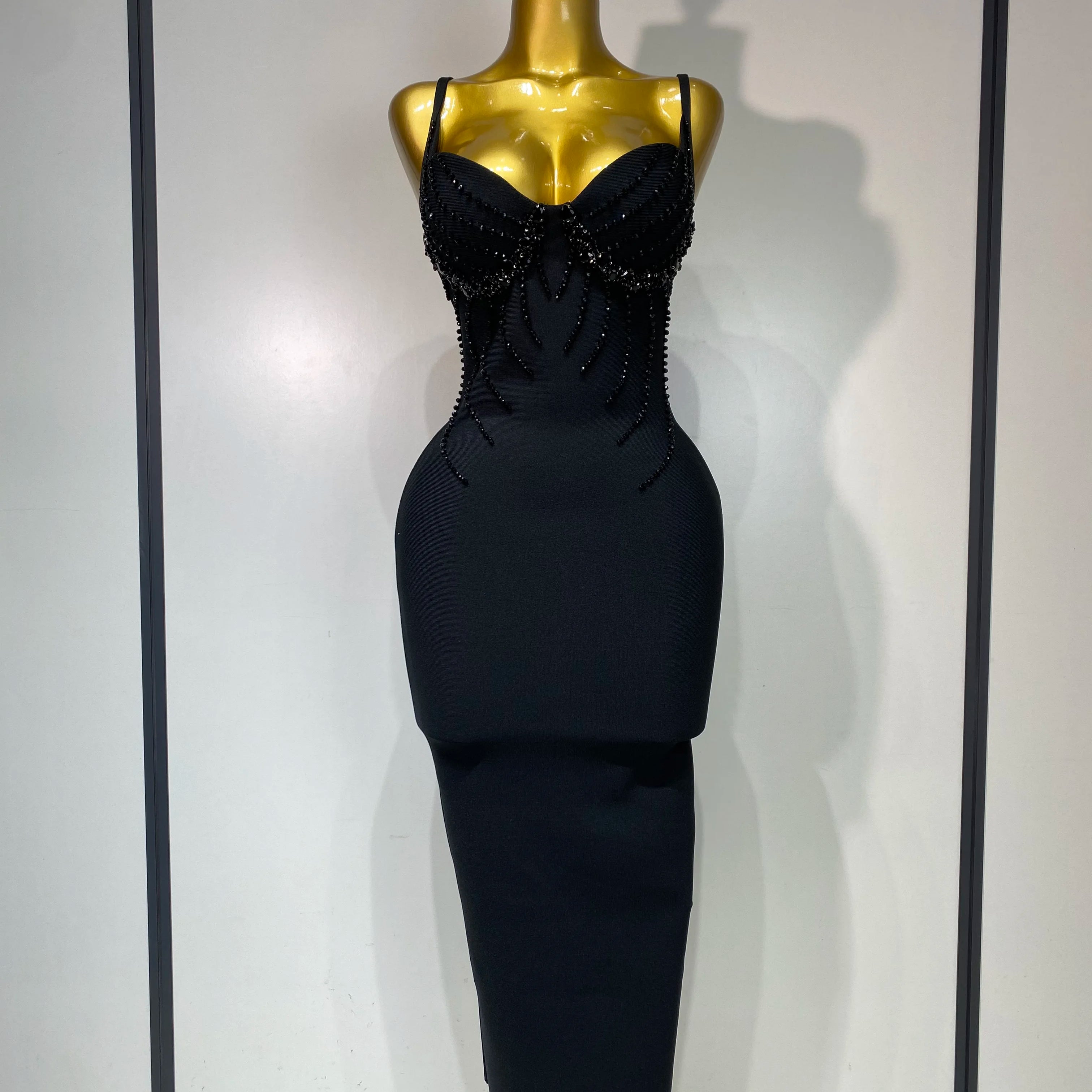 Women Sexy Beading Spaghetti Strap Bodycon Bandage Dress Club Party Luxury Birthday Celebrity Elegant Dresses Wedding Guest Gown