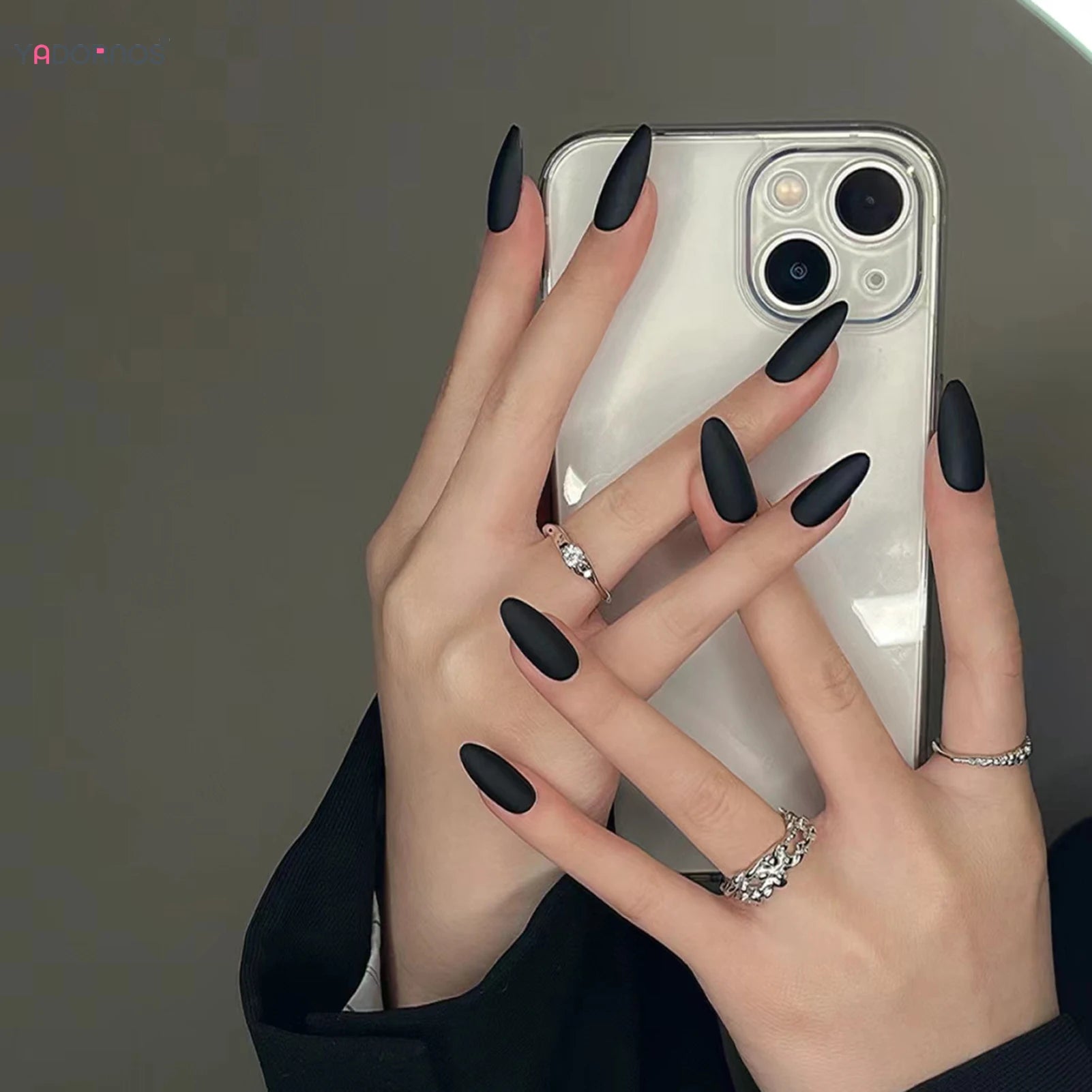 Almond Black Matte Fake Nails Wearable Press on Nails Solid Color False Nails for Women Girls DIY Manicure Daily Party Use 24Pcs