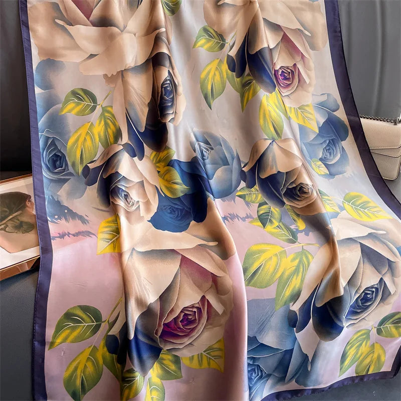 Europe United Hot Women Luxury 180*90cm Women Silk Scarf Female Beach Shawl Bandanna Foulard Muffler High Quality Scarves Wraps XL147-1 180X90cm