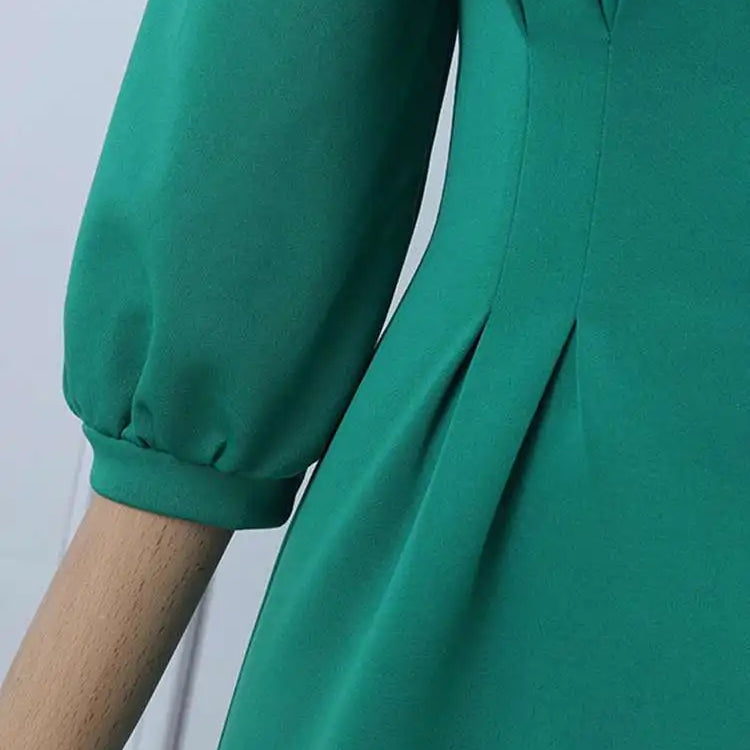 Solid Women Autumn Dress Lantern Sleeve Knee-length Female Vestidos Elegant Evening Robe Fashion Party Sexy Sundress