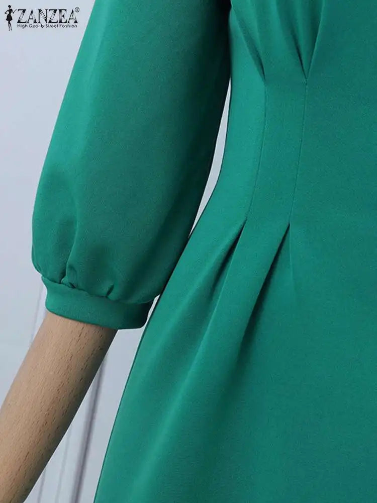 Solid Women Autumn Dress Lantern Sleeve Knee-length Female Vestidos Elegant Evening Robe Fashion Party Sexy Sundress