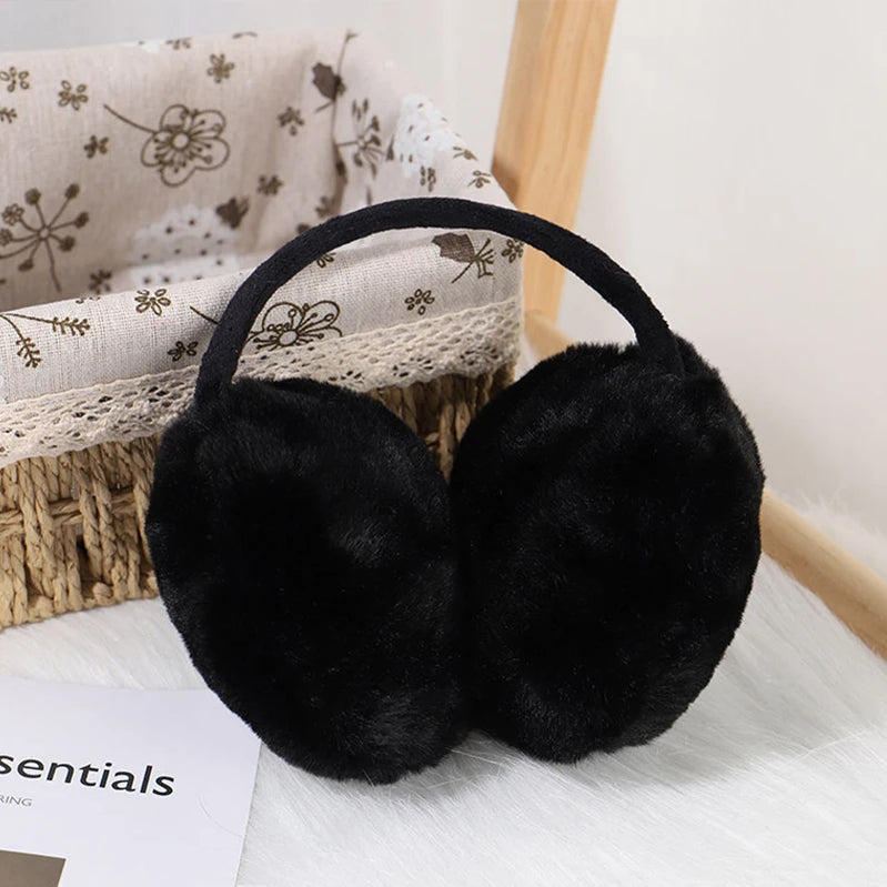 Plush Ear Muffs Warmer Foldable Ear Cover for Women Men Winter Warm Earflaps Outdoor Cold Protection Ear-Muffs Ear Cover Fashion B-Black Rear Wear