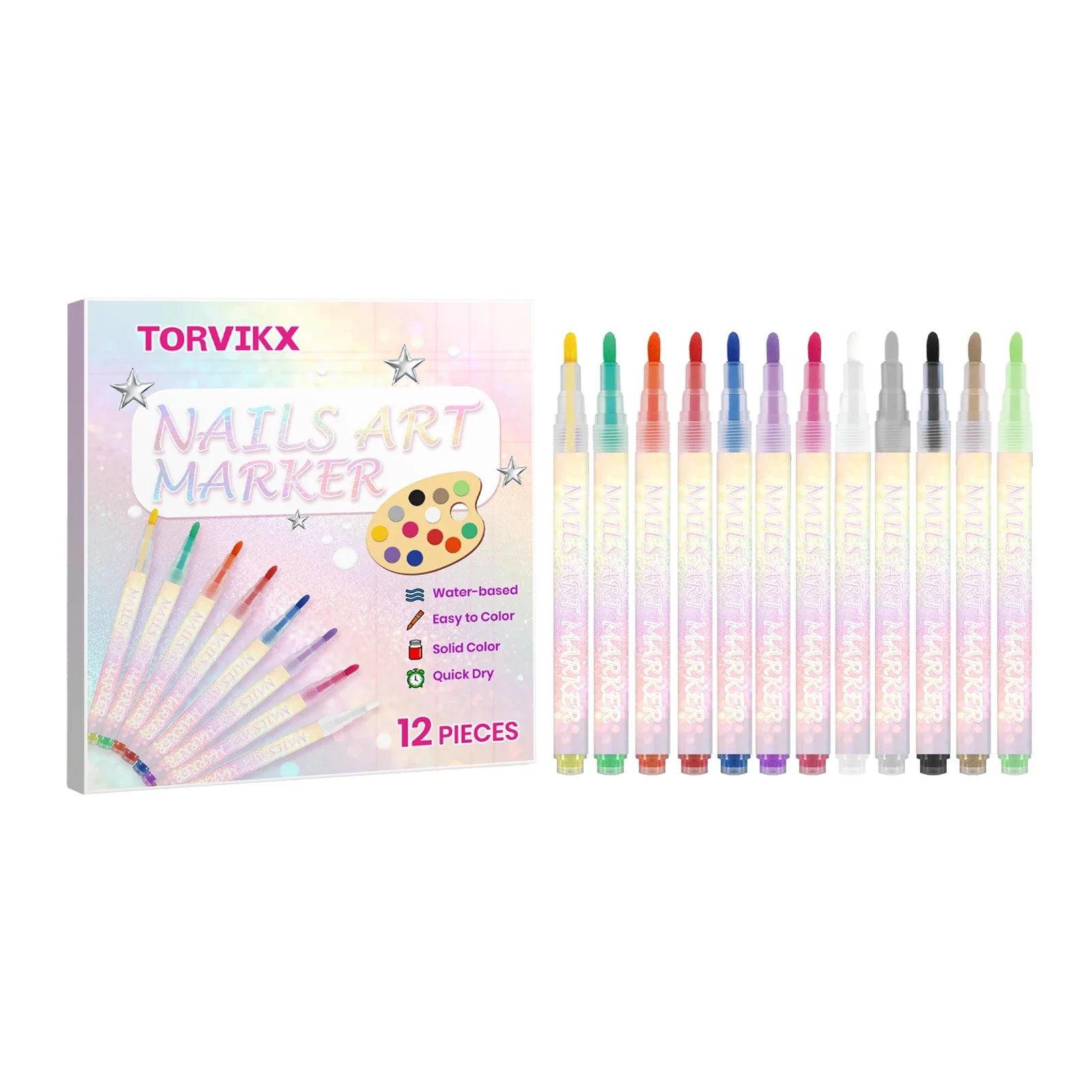 12Pcs Nail Art Pen Waterproof and Quick Drying Artistic Graffiti DIY Beauty Nail Tools Nail Art Graffiti Pen for Christmas Party