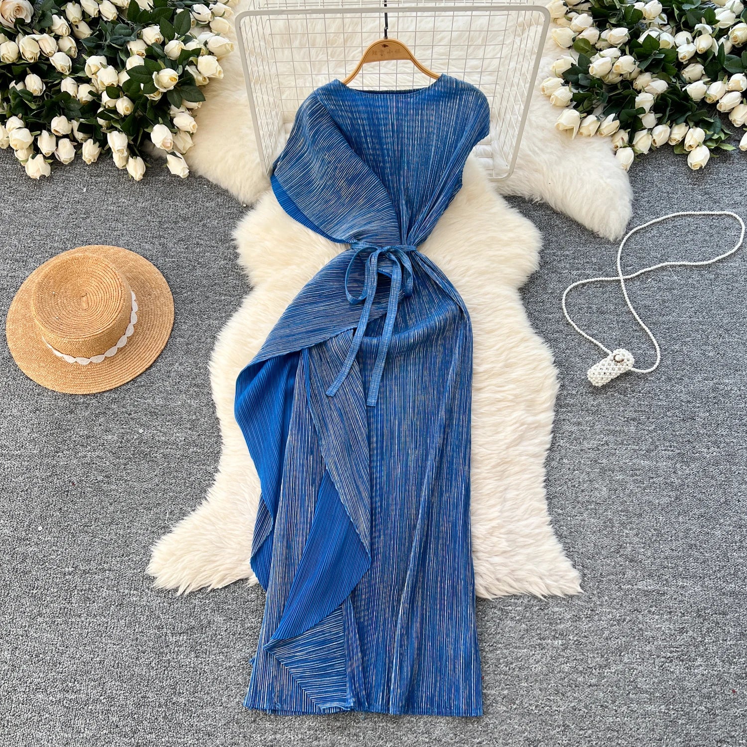 Chic asymmetrical sweet Spliced  Elegant Korean Fashion Fairy Dresses Sexy High Waist A-line Vestidos Summer Women Vacation