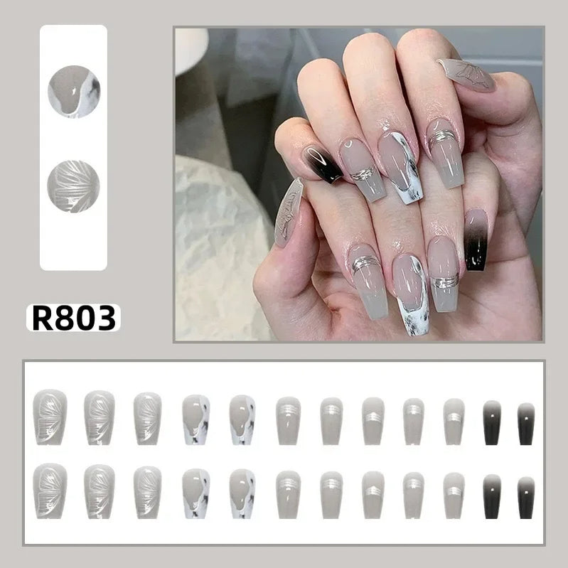 24Pcs/set French Gold Border Nail Elegant&Trendy Wearable Nails for Women Girl New Edition Removable Nail