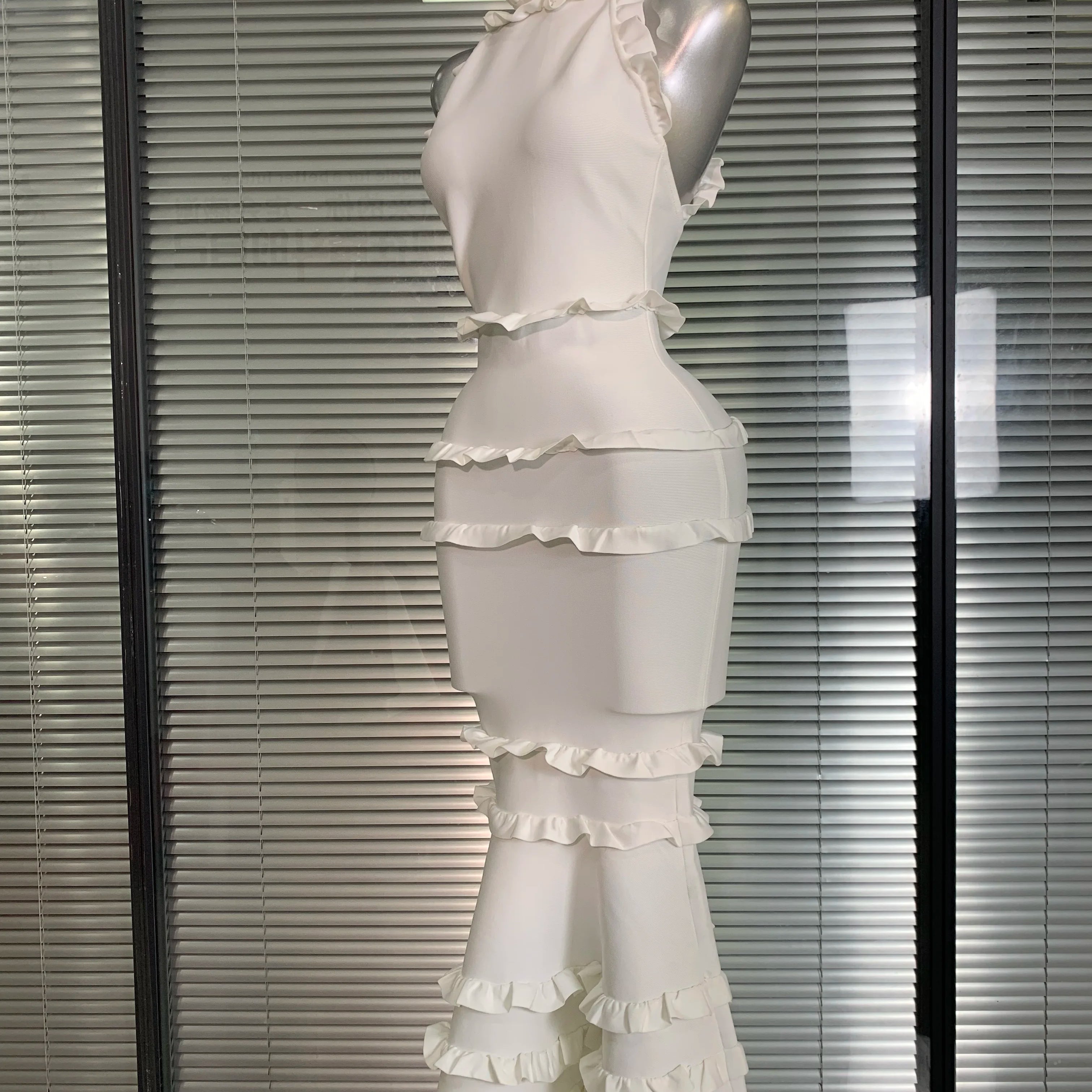 Summer New 2025 Sexy Women Tank White Bandage Dress Celebrity Knitted Elegant High Street Trumpet Bodycon Party Maxi Dress