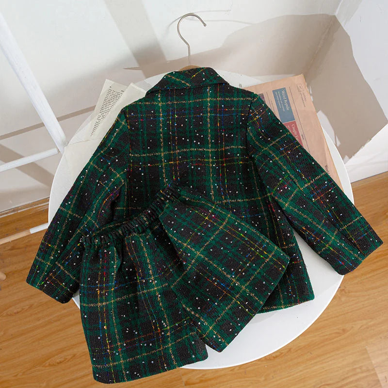 Girls Classic New Uniform Clothes Sets Winter Casual Luxury 2Pcs Sets Princess Jacket Skirt Birthday for 1-8Years Children Suits