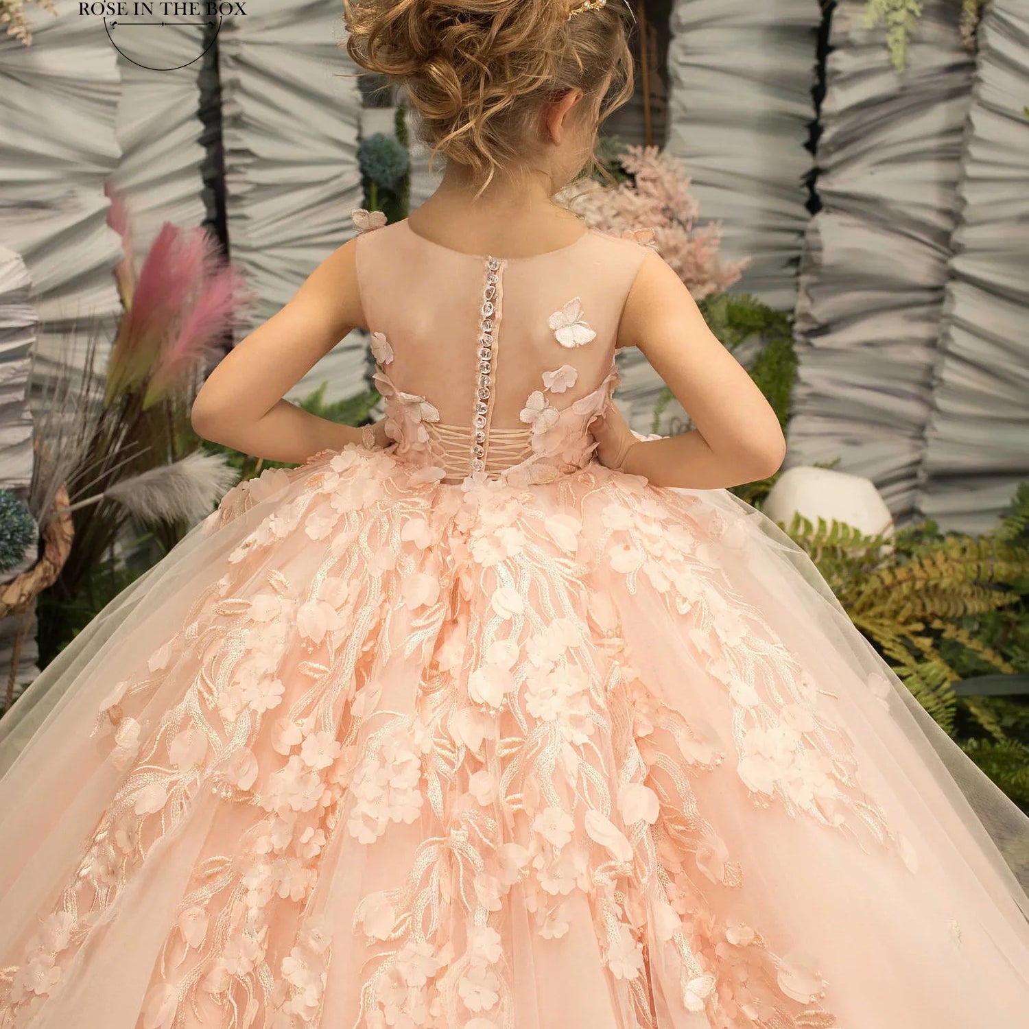 Pearl Pink Lace Flower Girl Dresses For Weddings Floral Tulle Kids Junior Bridesmaid Ball Gown First Communion Dress Wed Party