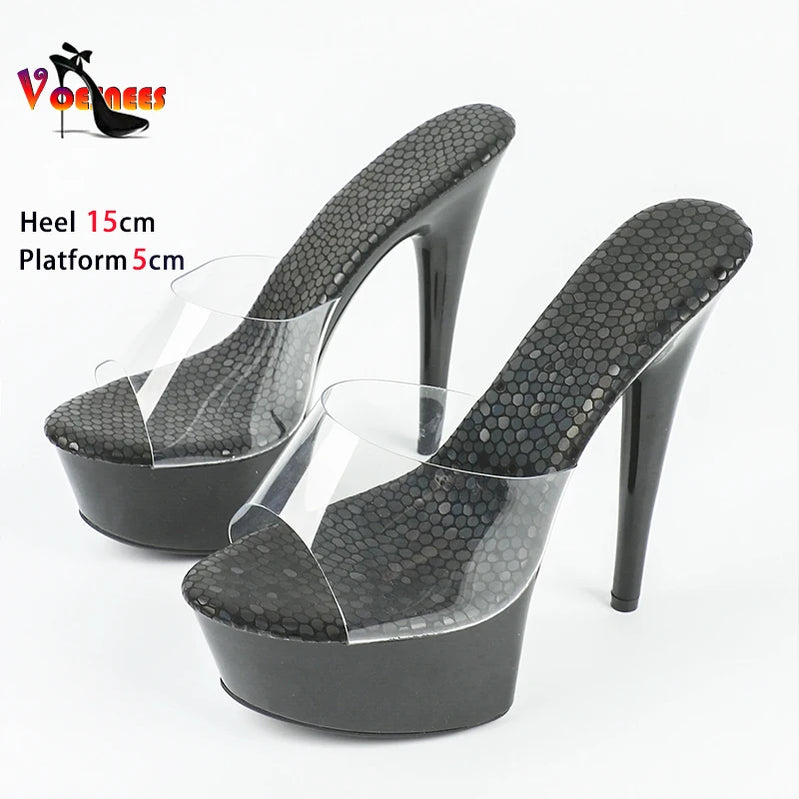 Summer Women Clear Heels Sexy Platform Sandals Slipper 15cm Girls Shoe for Party Club Thin Heels Black Heels Drop Sale