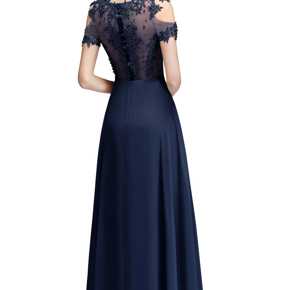 Bridesmaid Dress Pearl Beads Illusion Short Sleeve Boho Formal Party Guest Gowns Chiffon A Line Dresses Women