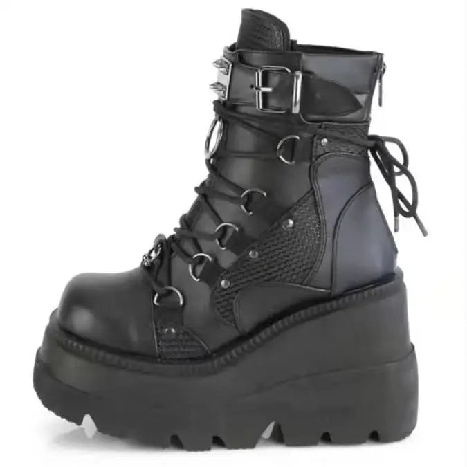 Big size 43 Brand Platform Designer Goth Cool Motorcyle Women Boots Punk Street Zipper Elastic Band Black Ladies Shoes black