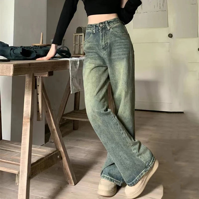 Vintage High Waist Straight Jeans Women 2024 Spring Wide Leg Cargo Pants Woman Streetwear Chic Loose Denim Trousers Mujer