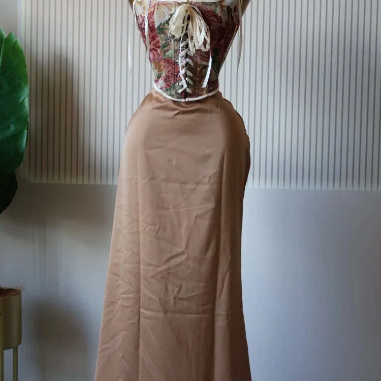 CM.YAYA Women's Dress Set Print Bow Corset Top and Maxi Long Skirt Suit 2025 Summer Elegant Evening Two 2 Piece Set Outfits