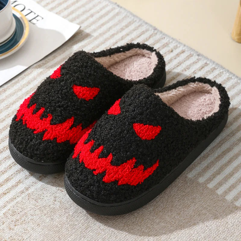 Winter Warm Plush Slippers Women's Halloween Black Ghostface Home Cotten Slippers Men Flip Flops Indoor Floor Slippers Gifts style2 C