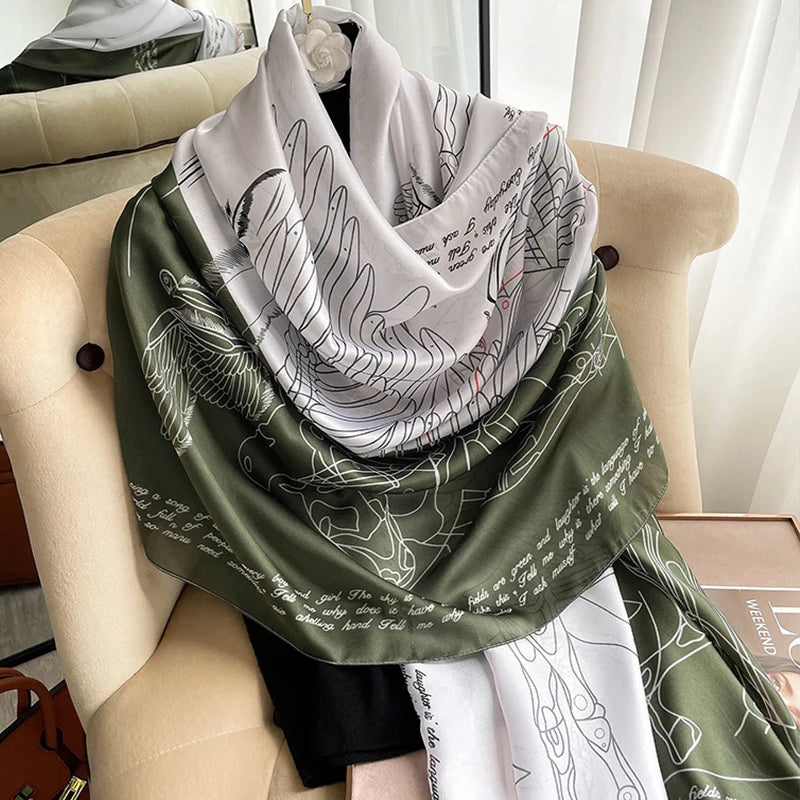 180*90cm Luxury Brand Spring Summer Autumn Women Clothing New Fashion Color matching printed silk scarf lady popular turba 46 180cmx90cm