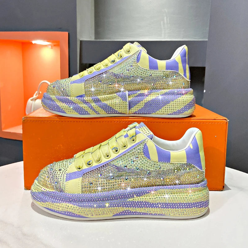 Autumn Women Platform Shoes rhinestones Thick-soled White Silver Shoes Shining Crystal Sneakers Trend Casual Sneakers