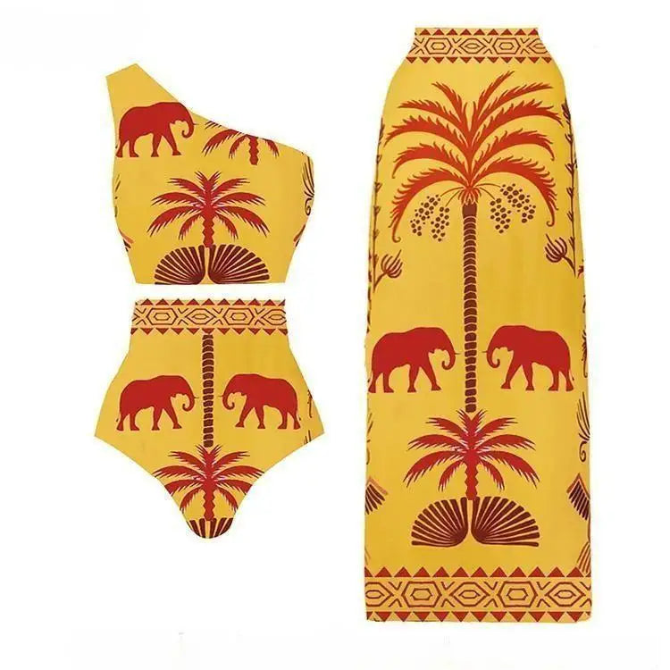 New Hollow Out One Pieces Swimwear+Skirt Bathing Suit Retro Matching Set for Women Two Peices Swimwsuit Bikinis Monokini Set 5