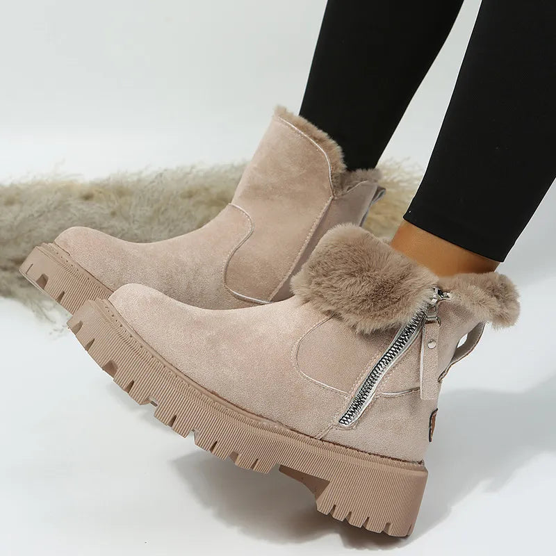 Snow Boots Women Winter Warm Fashion Designer Platform Boots Non-slip Short Plush Flats Suede Shoes Mujer