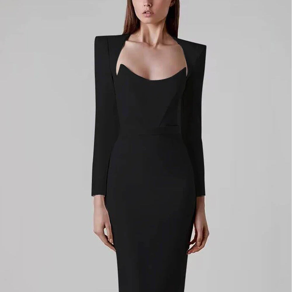 Arrival Women Winter Sexy Long Sleeve V Neck Pink Black White Midi Bandage Dress Elegant Evening Club Party Dress