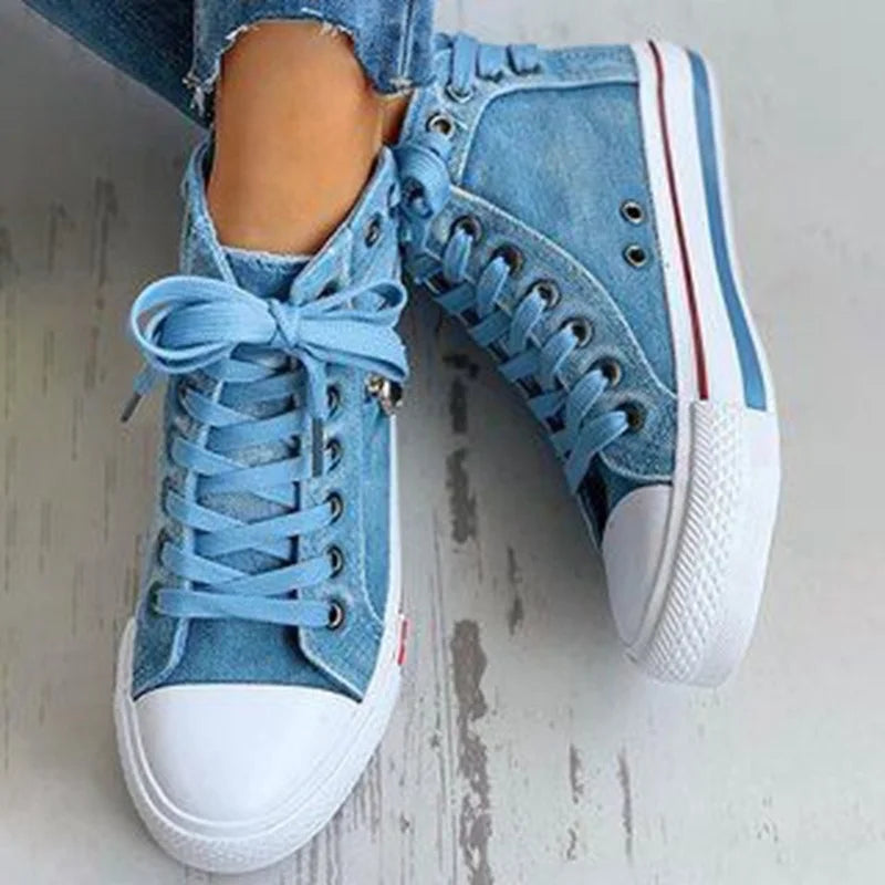 Spring/Autumn Casual Shoes Trainers Walking Skateboard Lace-up Femmes Women Retro Fashion Sneakers Denim High Gang Canvas Shoes