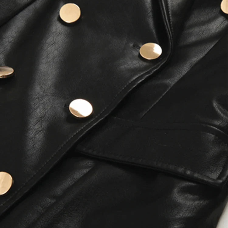 Spring Autumn Extra Long Black Faux Leather Trench Coat for Women Double Breasted Luxury Elegant British Fashion 2022