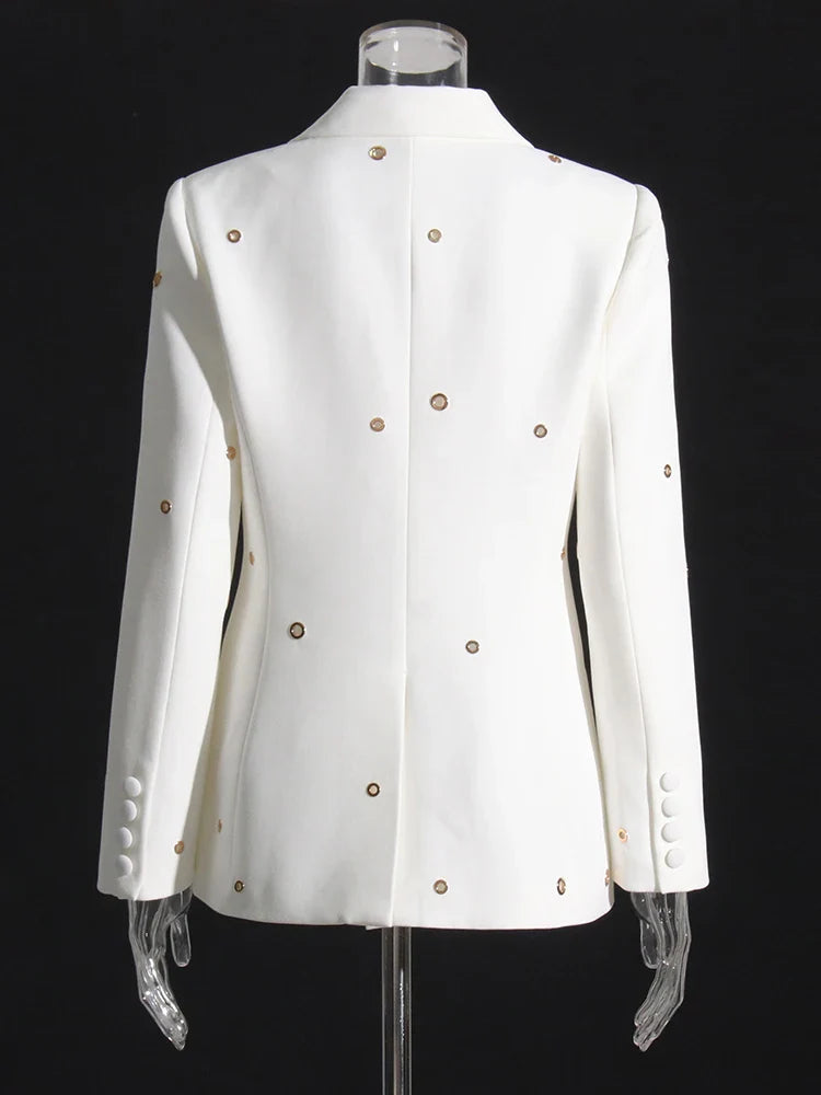 TWOTWINSTYLE Soild Minimalist Sets For Women Turn Down Collar Long Sleeve Patchwork Button Pockets Set Female Fashion Clothing